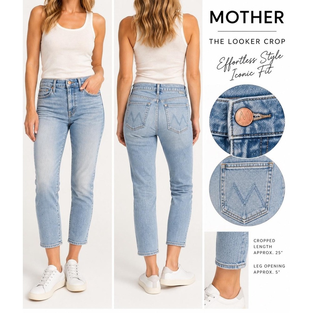 MOTHER The Looker Crop Jeans Womens 27 Light Wash Skinny Ankle Made USA